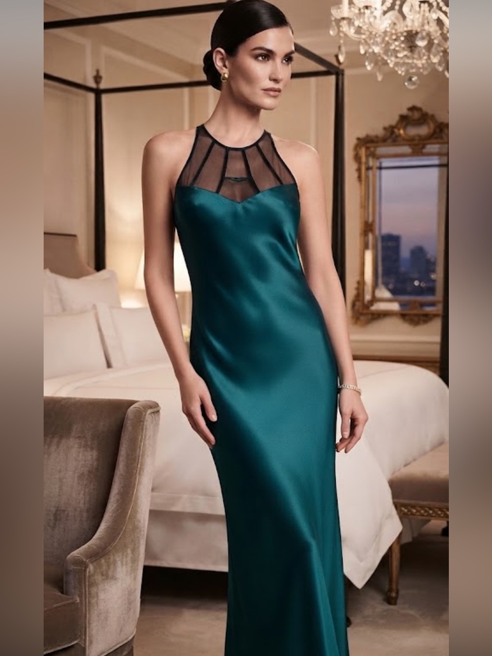 NWT Vintage Victoria’s Secret Gold Label Teal Green Satin Full Length Gown